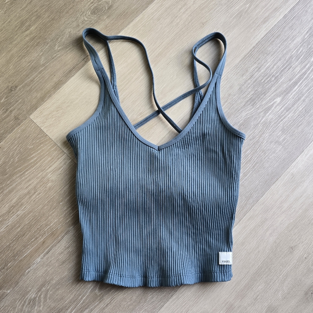 Vuori Blue Ribbed Crossback Camisole